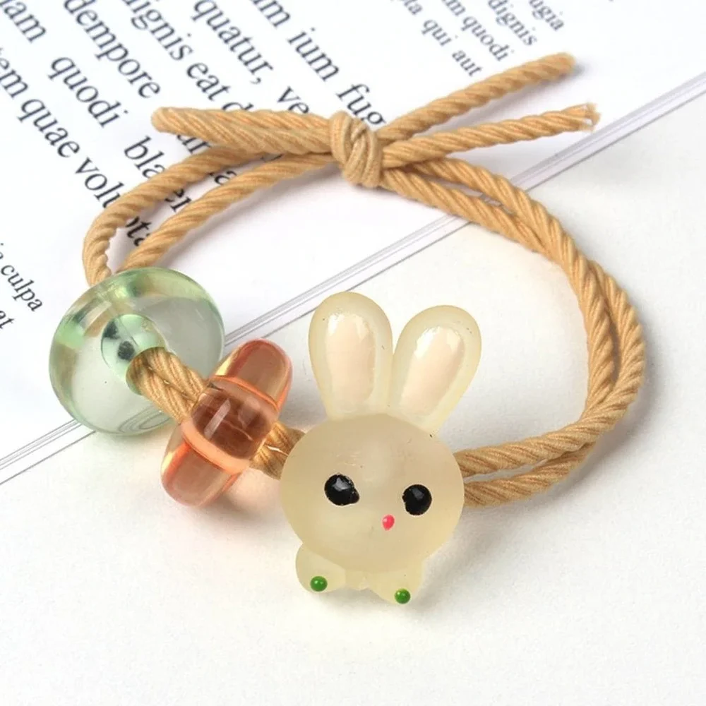 Set/5 Adorable Resin Bunny/Bead Twisted Elastic Hair‎ Ties